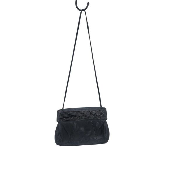 Vintage 80s Black Genuine Leather Snakeskin Embossed Crossbody Bag Formal Glam - Picture 11 of 11